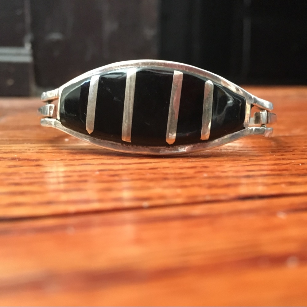 925 Silver onyx minimalist cuff bracelet native